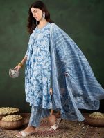 KASOOTI Women Floral Printed Pure Cotton A-Line Kurta With Trousers & Dupatta|Ethnic Set | Dupatta Set | Kurta Set | - Image 2