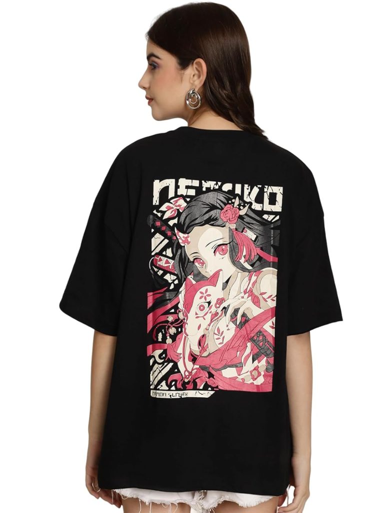 Fabflee Pure Cotton Oversized Baggy Fit Drop Shoulder Latest Aesthetic & Cool Graphic Printed Half Sleeve Tshirt for Women |Trendy Tees |Casual Loose Korean T-Shirt