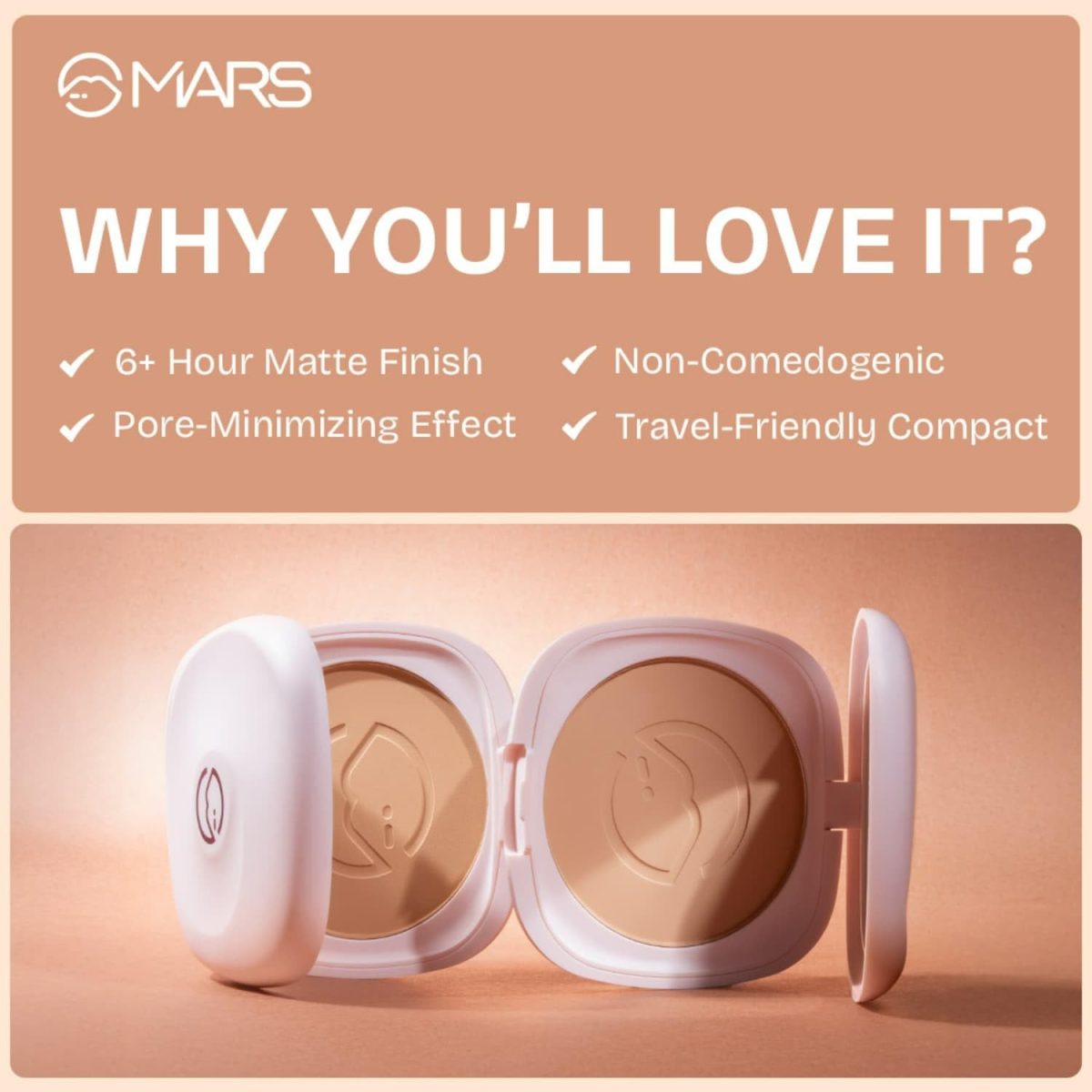 MARS Zero Oil Compact with an Applicator (10 gm) (04-MEDIUM BEIGE) | Non-Comedogenic | Oil Control | Long-Lasting | Matte Finish | Light-Weight | Minimize Pores | Travel Friendly - Image 2