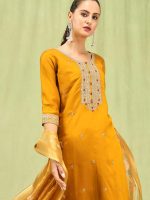 VredeVogel Women's Viscose Roman Silk Blend Embroidered Kurta with Pant & Dupatta Set - Image 7