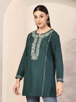 QAZMI Women's Ardra Kashmiri A-Line Rayon Cotton Short Kurti - Image 3