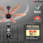 ACTIVA JETTA 1200MM BLDC Ceiling Fan | 28W | 6 Wooden-Finish Blades | 7 LED Lights | Remote | Noiseless | BEE 5-Star Rated | Energy Efficient | 5 Years Warranty (Rose Wood) - Image 4