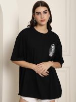 Fabflee Pure Cotton Oversized Baggy Fit Drop Shoulder Latest Aesthetic & Cool Graphic Printed Half Sleeve Tshirt for Women |Trendy Tees |Casual Loose Korean T-Shirt - Image 3