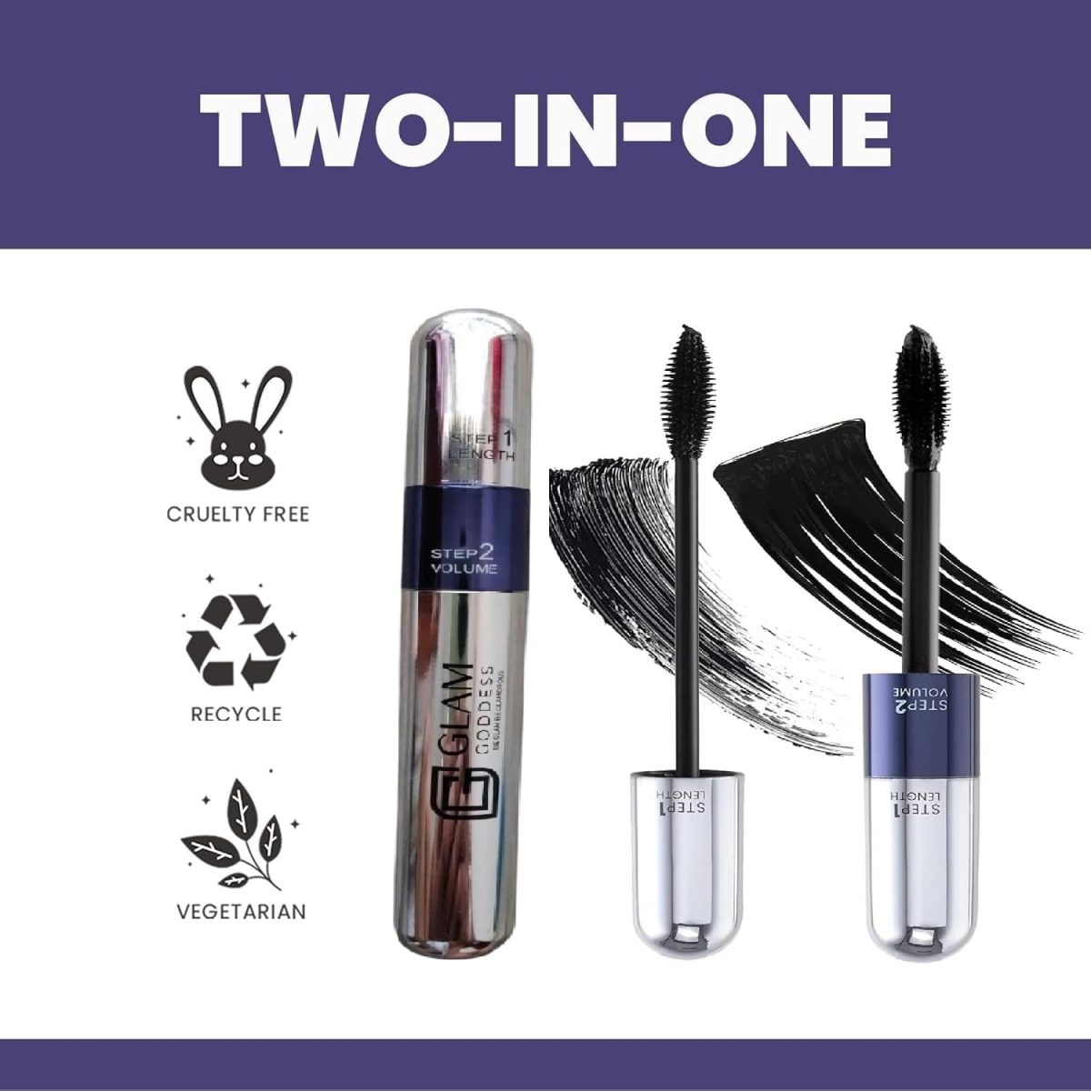 Glam Goddess Mascara Black Volume and Length, 2 in 1 4D Silk Fiber Mascara Waterproof 5X Longer Voluminous Curling, Smudge Proof Long Lasting Full and Soft Lash Extensions Mascaras Vegan for Women Makeup - Image 7