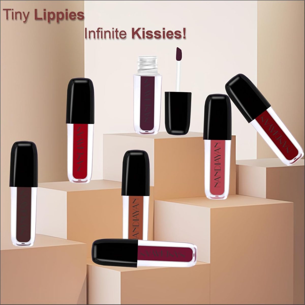 Nandiayan Cutie Mini Liquid Lipstick combo pack of 10 – Waterproof, Matte, Long Lasting, Smudge-Proof Nude Pink, Wine, Brown, Coffee, Red, Mauve | Lipstick Combo Pack Gift Set for Women & Girls - Image 2