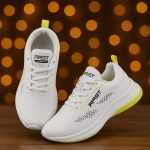 Rapidflex Running Shoes, White with Neon Yellow Accents, Breathable Mesh Upper, PVC Sole, Lace-up Closure - Image 3