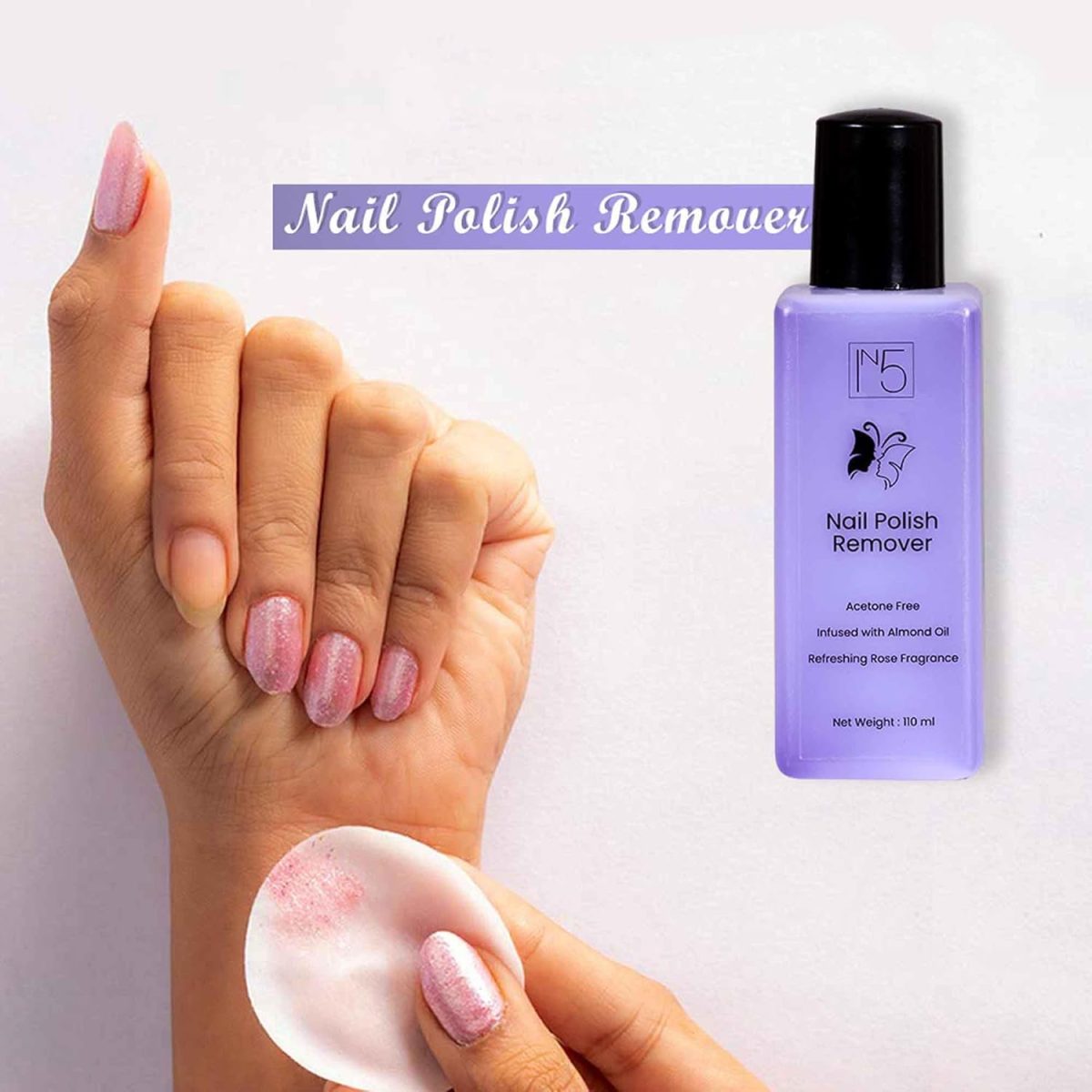 YUHME - IN5 Nail Polish Remover - 110 ml | Enriched with Almond Oil | Nail Paint - Art - Beauty - Make up Products | Acetone Free - Paraben free - Cruelty Free | Moisturize & strengthen your nails - Image 2