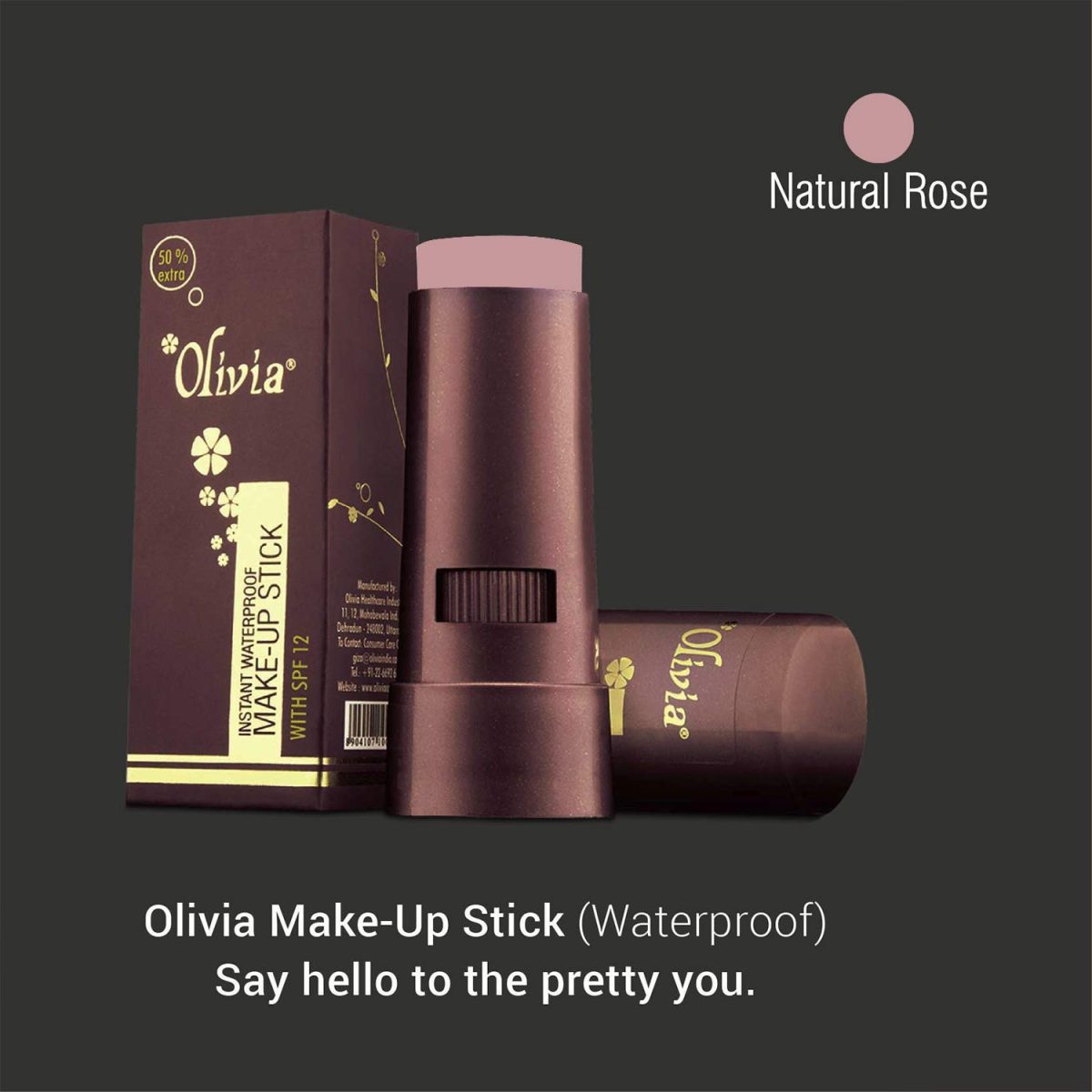 Olivia Instant Waterproof Makeup Stick with SPF 12-04 Natural Rose | 3-in-1 Foundation, Concealer & Moisturizer | Sweatproof, Long-Lasting Base Makeup | Evens Skin Tone & Hides Blemishes - Image 4