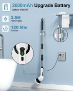9-in-1 Cordless Electric Spin Scrubber for Bathroom & Home | 7+ Brush Heads, Adjustable Speeds, LED Display, Long Handle | Powerful 350RPM Cleaning Brush for Floor, Tub, Tile, Car (9 in 1 Scrubber) - Image 4