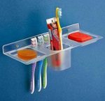 iSTAR Multi use 4 in 1 Multipurpose Double Soap stand with Tumbler Holder Sleek Design Bathroom Accesories shelf soap holder for washbasin,Bathroom, kitchen(Pack of 1,Clear, Plastic)