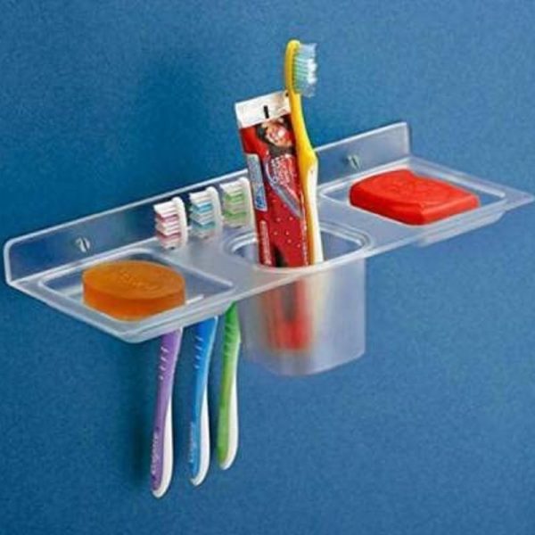 iSTAR Multi use 4 in 1 Multipurpose Double Soap stand with Tumbler Holder Sleek Design Bathroom Accesories shelf soap holder for washbasin,Bathroom, kitchen(Pack of 1,Clear, Plastic)