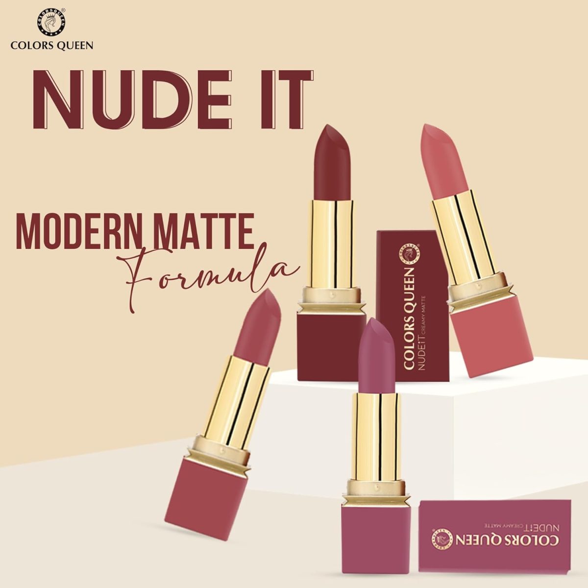 Colors Queen Nude It Creamy Matte Lipstick – 3.6g | Lightweight, Waterproof Lipstick for Women (02 - Peony) - Image 4