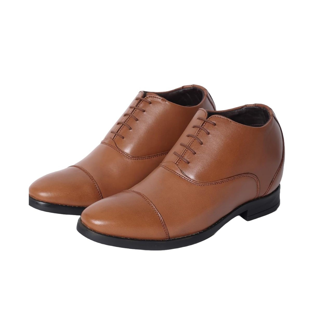 Men's Leather Formal Shoes with a Hidden Heel - 8.5 CM - Tan Brown - Image 6