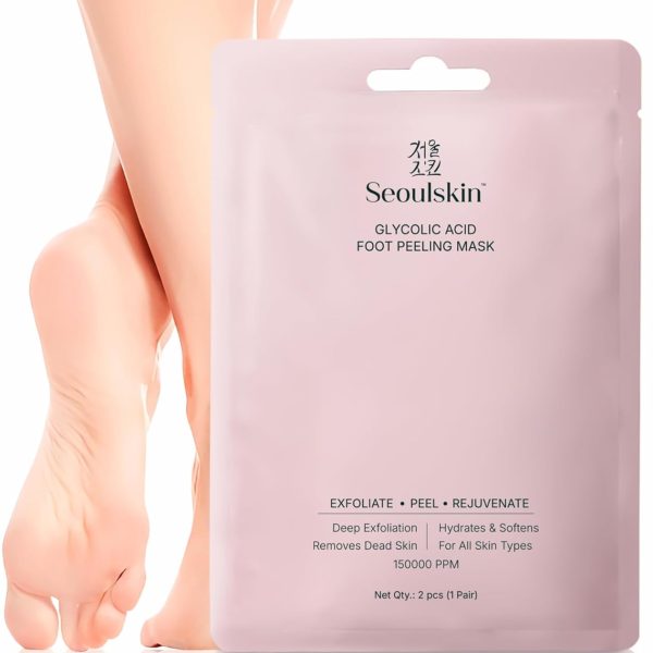 SeoulSkin Glycolic Acid Foot Peeling Mask (1 Pair), Korean Peeling & Exfoliating | Deep Exfoliation with Glycolic Acid, Removes Dead Skin, Cruelty-Free, Foot Peel Off Mask