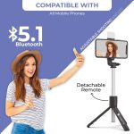 Tygot T1S SnapStick with Tripod Stand, 3 in 1 Multifunctional Design, Rechargable LED Light with Two Brighness Levels for Make up, Selfie, Vlogging & Photo Shoot, Selfie Stick with Bluetooth Remote - Image 3