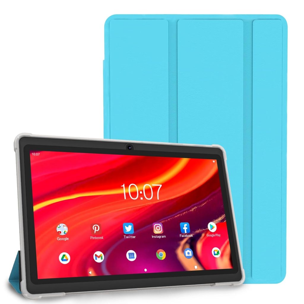 NEWISION 7" Tablet with Case, Quad Core Android 13 Tablets, 4GB RAM 32GB ROM 512GB Expand, WiFi 6, Bluetooth, 1024x600 HD IPS Screen, 3500mAh, Dual Camera, USB C Tablet PC (Blue)