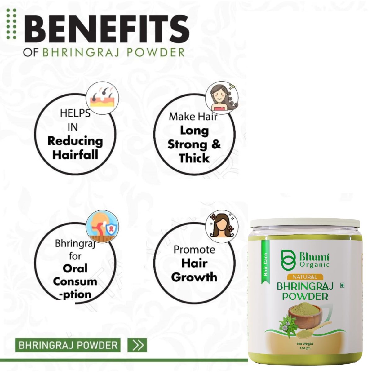Bhumi Organic Bhringraj Powder (Eclipta Alba) 200g – Ayurvedic Hair Growth, Reduces Hair Fall & Promotes Thick, Strong Hair | Natural - Image 6