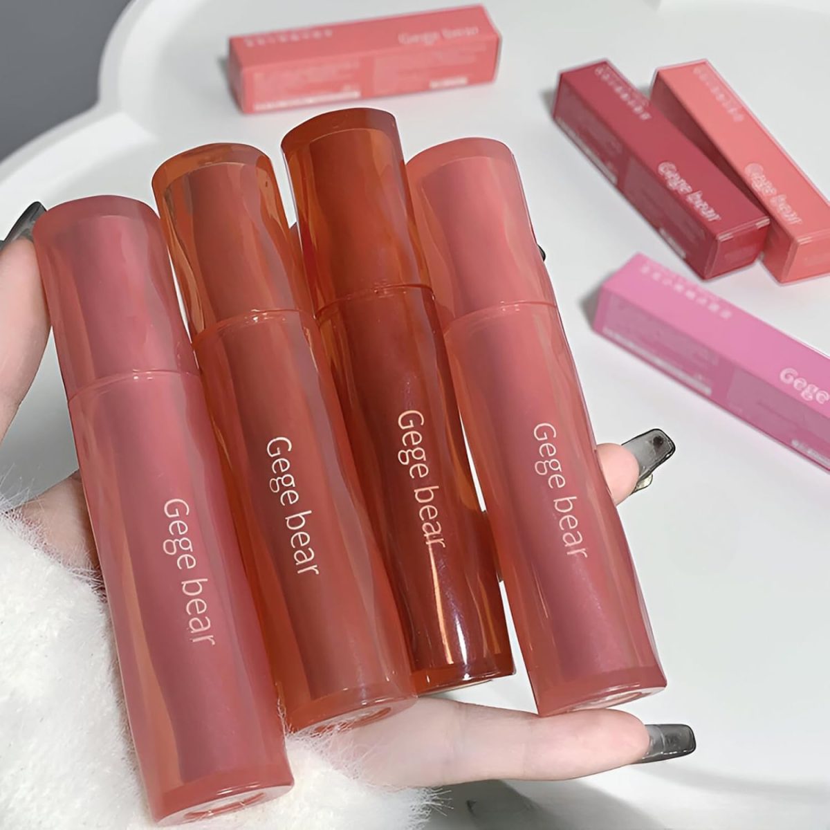 Gege Bear Lip Mud | Non-Sticky & Nourishing | Aesthetic Lip Color | Liquid Lipstick with Lips Care Benefits | Pink to Brown Tones | Matte Finish | Long Lasting Hydrating & Lightweight | Non-Sticky & Nourishing | Moisturizing Kawaii Aesthetic Color | Lipsticks for Women (02#Haruyama Peach, 3g)