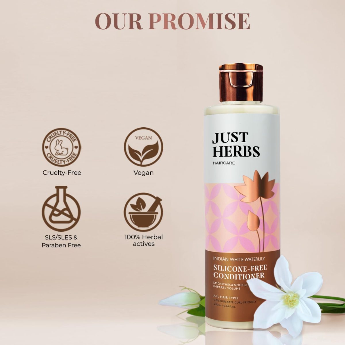 Just Herbs Ayurvedic Kumuda Indian White Water Lily Conditioner | Natural Conditioner For All Hair Types | Controls Frizz & Nourishes Hair | Sulphate & Paraben Free- 200 ml - Image 8