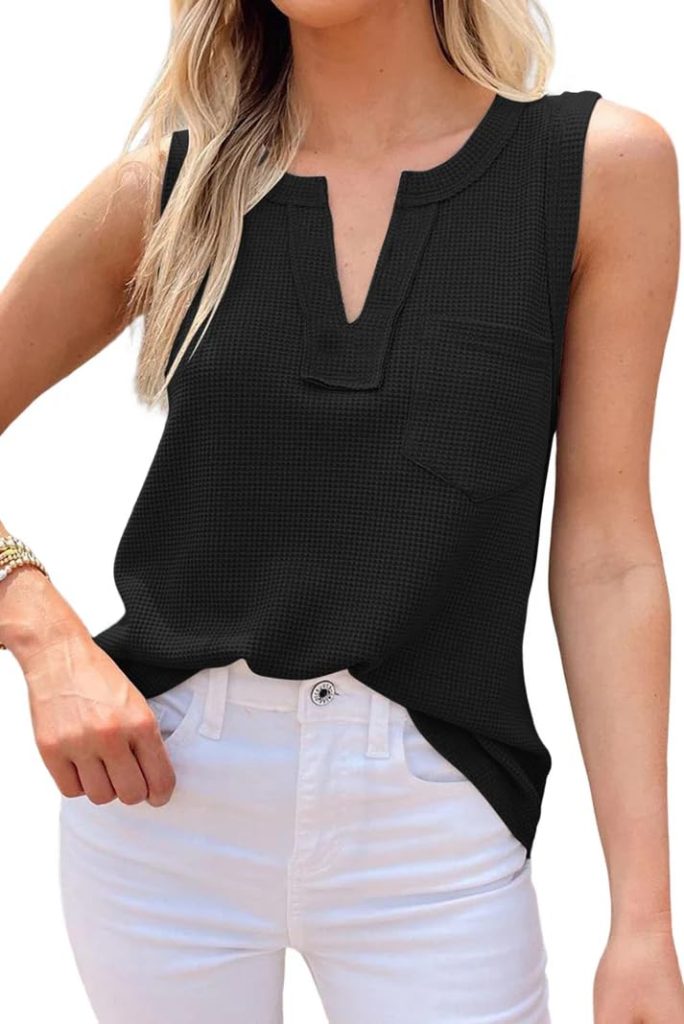Zilcon Woman Summer Fashion Waffle Tops for Woman Cami Deep V Neck Sleeveless Tops Womens Casual top