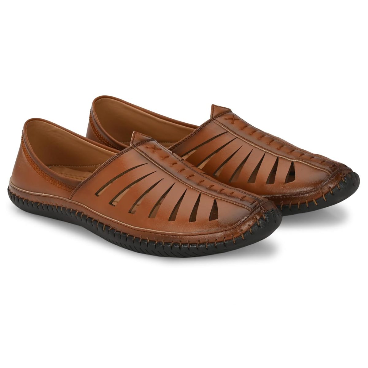 Karaddi 5082 Men's Loafer Stylish Ethnic Peshawari Nagra Mojadi Sherwani Sandals Wedding Latest Kolhapuri Brown Tan Black Shoes for Men - Image 8