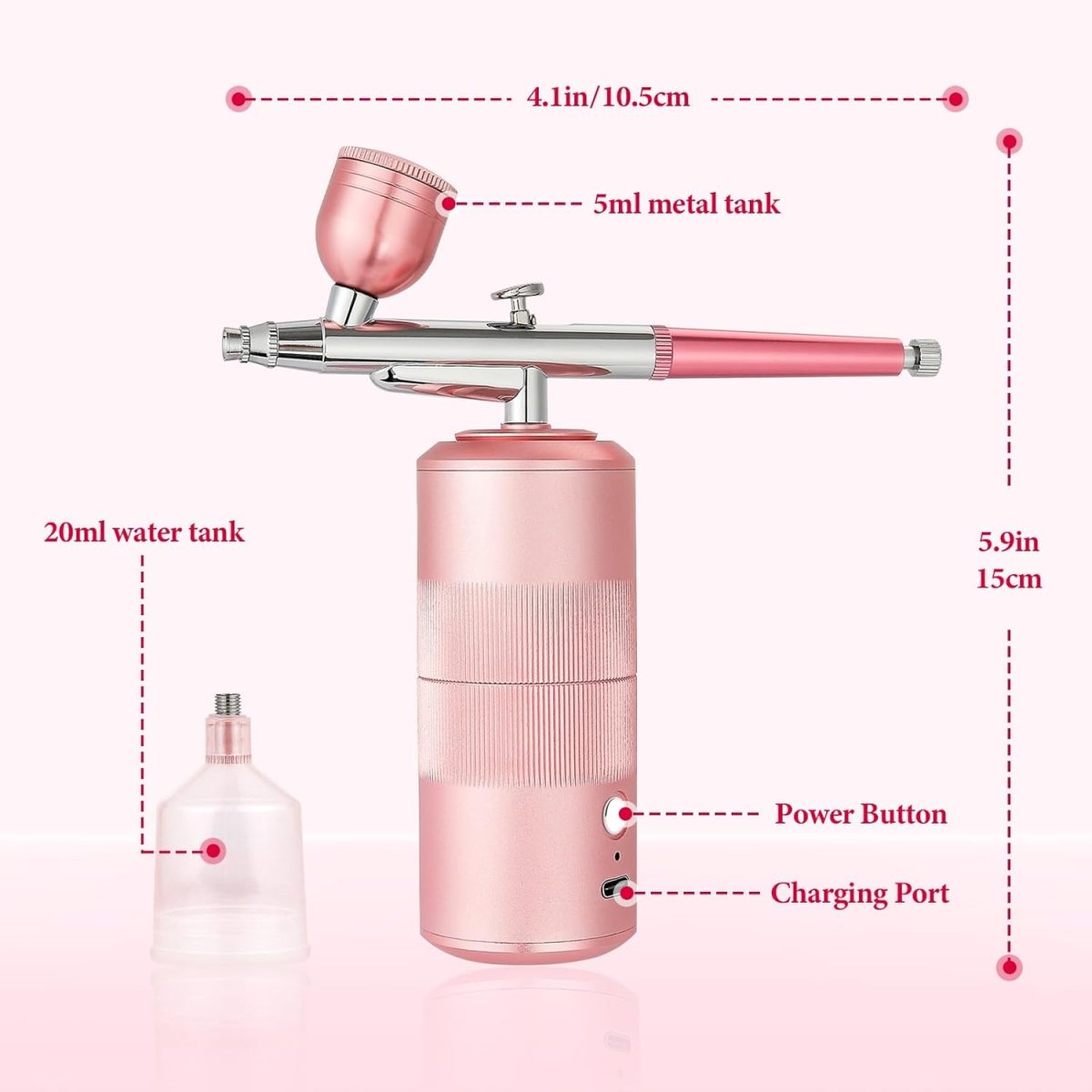 Airbrush Kit Machine with Compressor, Rechargeable Handheld Airbrush, Professional Cordless Air Brush Portable for Nail Art, Makeup, Barber, Cake Decor, Painting (Rose) - Image 6