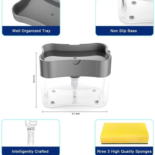 VYOOx® 2 in 1 Soap Pump Dispenser for Dishwasher Liquid Soap Sponge Holder Free Sponge, Plastic
