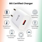 pTron Volta 12W Single Port USB Fast Charger, BIS Certified, Made in India Wall Charger Adapter, Universal Compatibility (1 m Micro USB Cable Included, White) - Image 4