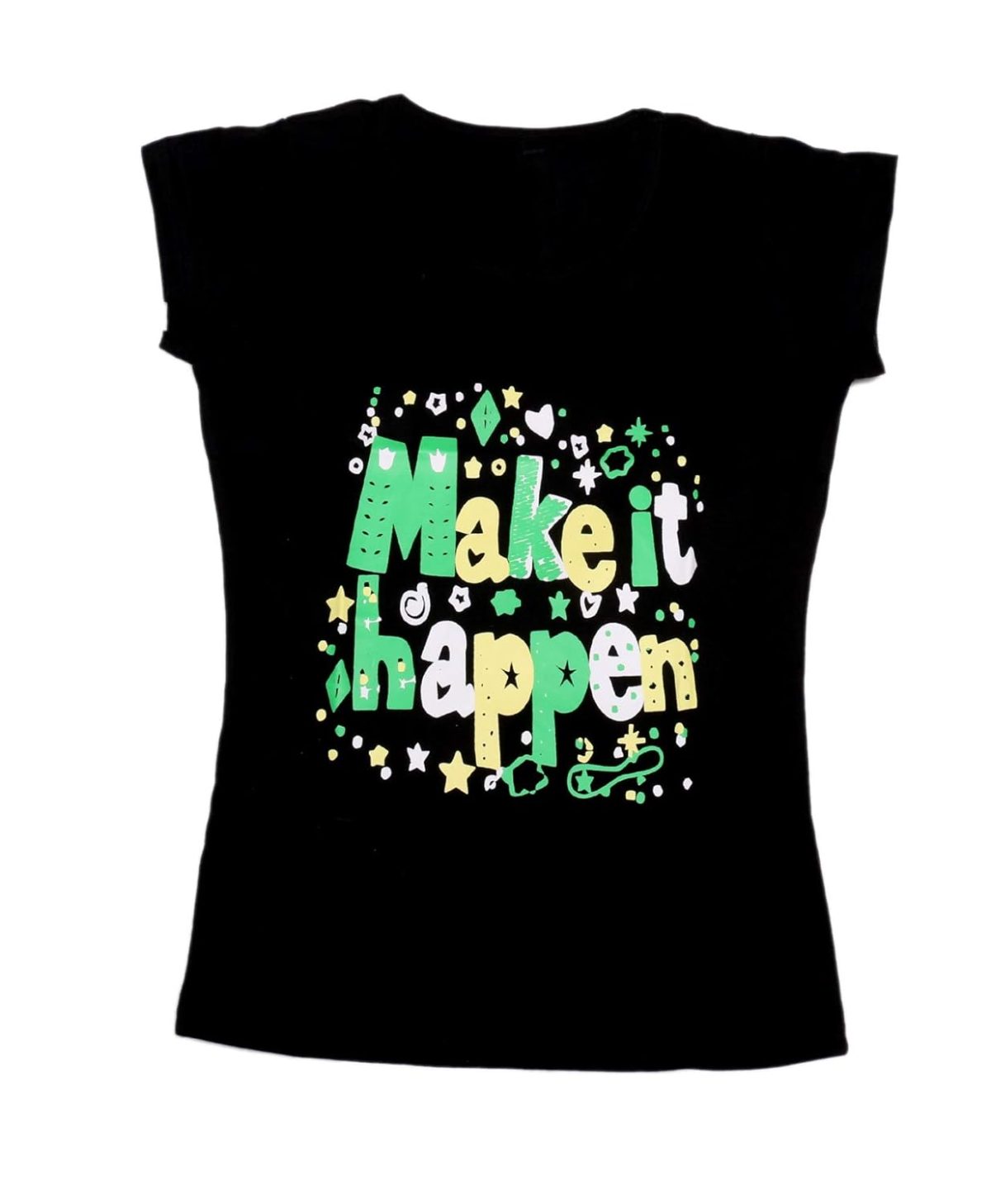 IndiWeaves Girls Cotton Half Sleeve Printed T-Shirt (Black,11-12 Years)
