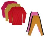 IndiWeaves Girls Cotton Full Sleeve Printed T-Shirts and Cotton Capri 3/4 Pants (Pink,Mustard,Magenta,Yellow,Red,9-10 Years) Pack of 5