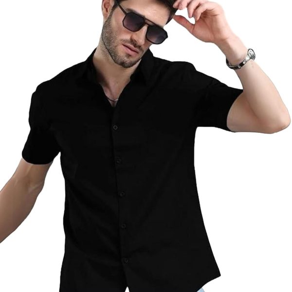 LEOTUDE Men's Cotton Blend Solid Half Sleeve Slim Fit Shirt For Men