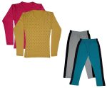 IndiWeaves Girls Cotton Full Sleeve Printed T-Shirts and Cotton Capri 3/4 Pants (Grey,Green,Magenta,Yellow,9-10 Years) Pack of 4