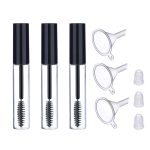 Homeaura® 3Pcs 10ml Empty Mascara Bottle Tube Set with Wand Brush| Eyelash Cream Container Tubes with 3 Funnels | Refillable Eyeliner and Liquid Eyelash Serum Tubes for Castor Oil & DIY Makeup Storage