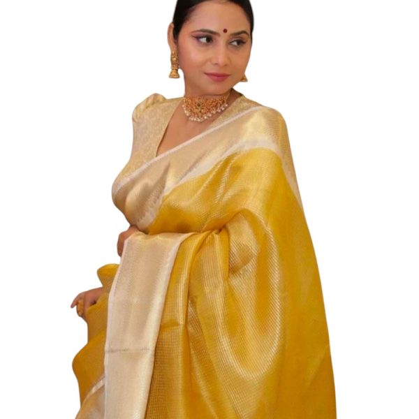 Women's Glory Womens Kanjivaram Banarasi Silk Saree Blend Woven Zari with Jacquard Woven Unstitched Blouse Piece.