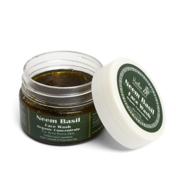 Rustic Art Organic Neem Basil Face Wash Concentrate | Anti acne (pimples), sulphate, paraben free cleanser for women & men | Suitable for teenagers | 50g (Pack of 1)