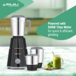 Bajaj GX-1 Mixer Grinder 500W | Superior Mixie For Kitchen | 2-In-1 For Dry Grinding | Blade Function With Titan Motor | 3 Stainless Steel Mixer Jars | 1 Year Product Warranty By Bajaj 【Black】 - Image 3