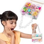 Radhu & Kabby Assorted Colourful Hair Accessories Set for Kids | Transparent Purse with Handle | Includes Mini Hair Ties, Clips, Mini-Clutchers for Easy Styling | Multicolour