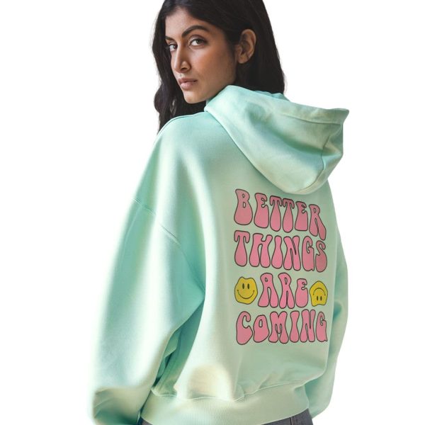 Fflirtygo Womens Fleece Sweatshirt Hoodie Turquoise Color What Goes Around Comes Around Printed