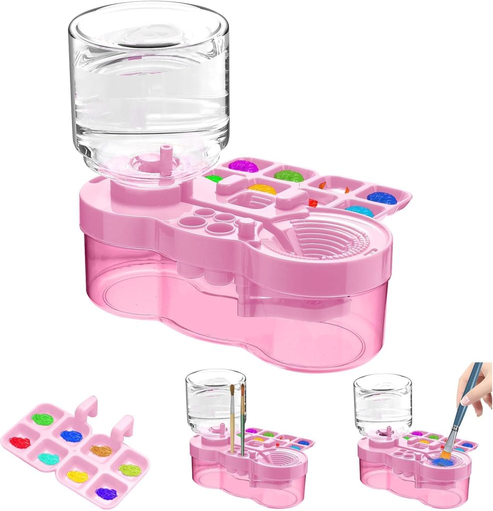 LUOSHI Paint Brush Cleaner Brush Rinser Water Circulation Painting Tool with Brush Holder and Palette Brush Rinser Dispenser for Adults Artist Kid