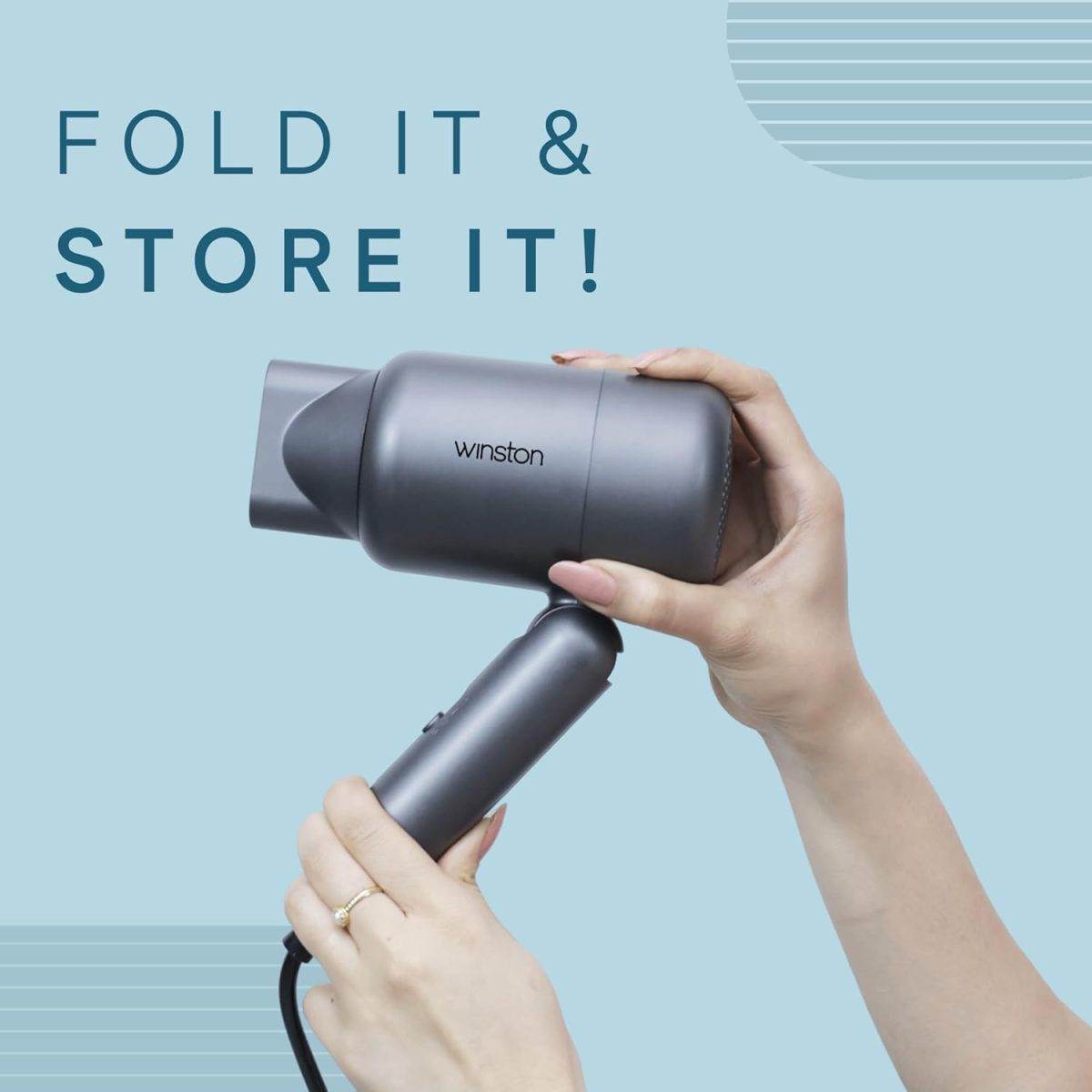 WINSTON Ionic Foldable Hair Dryer - 1400W | Compact, Foldable, and Damage-Free Drying Blow Dryer with Low Noise & Overheat Protection - 1 Year Warranty (Grey) - Image 5