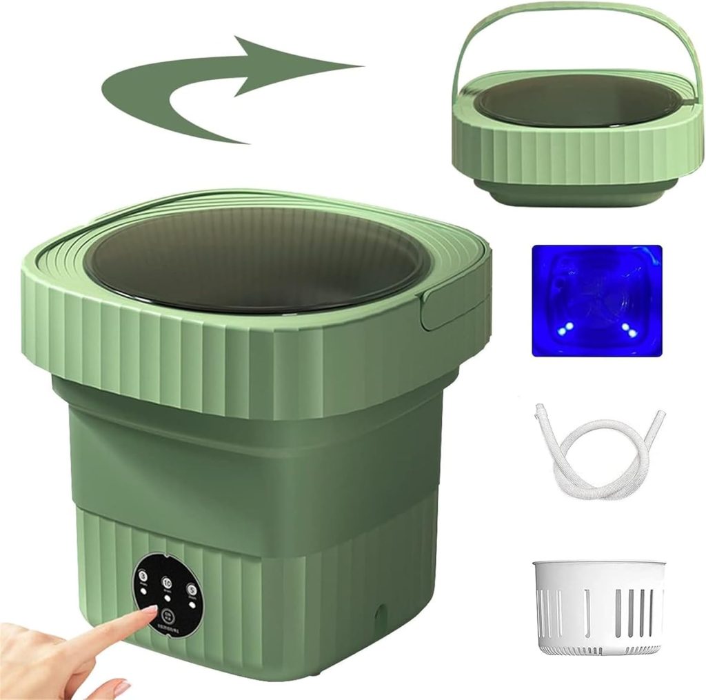 Portable Washing Machine, Mini Washing Machine with Spin Dryer, Foldable Mini Washing Machine for Baby Clothes, Underwear or Small Items, Ideal for Apartment, Dorm, Camping Green