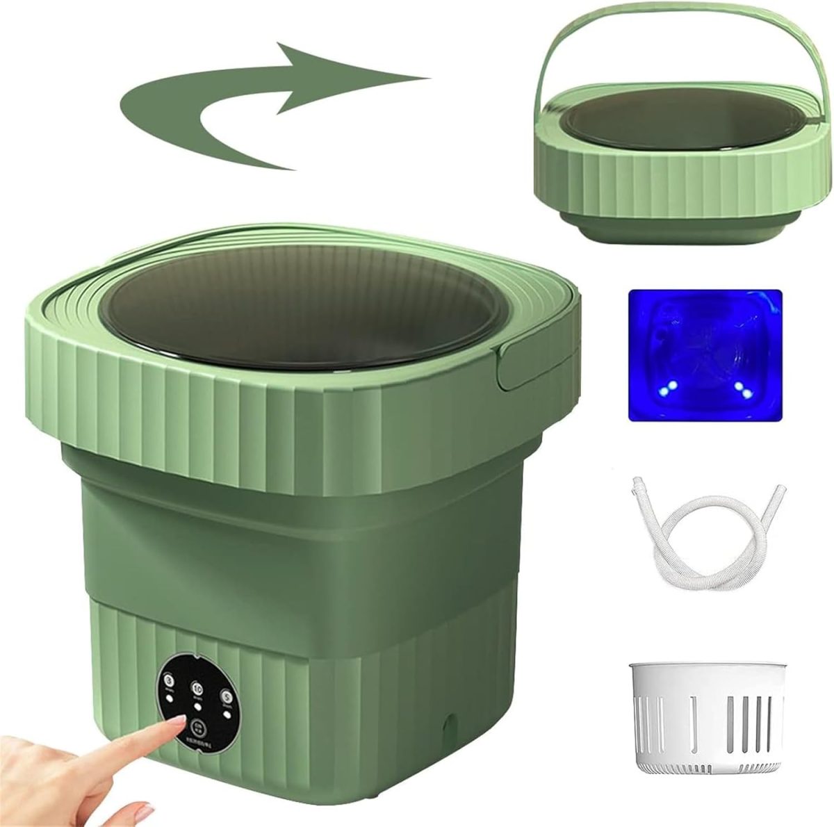 Portable Washing Machine, Mini Washing Machine with Spin Dryer, Foldable Mini Washing Machine for Baby Clothes, Underwear or Small Items, Ideal for Apartment, Dorm, Camping Green