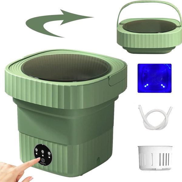Portable Washing Machine, Mini Washing Machine with Spin Dryer, Foldable Mini Washing Machine for Baby Clothes, Underwear or Small Items, Ideal for Apartment, Dorm, Camping Green