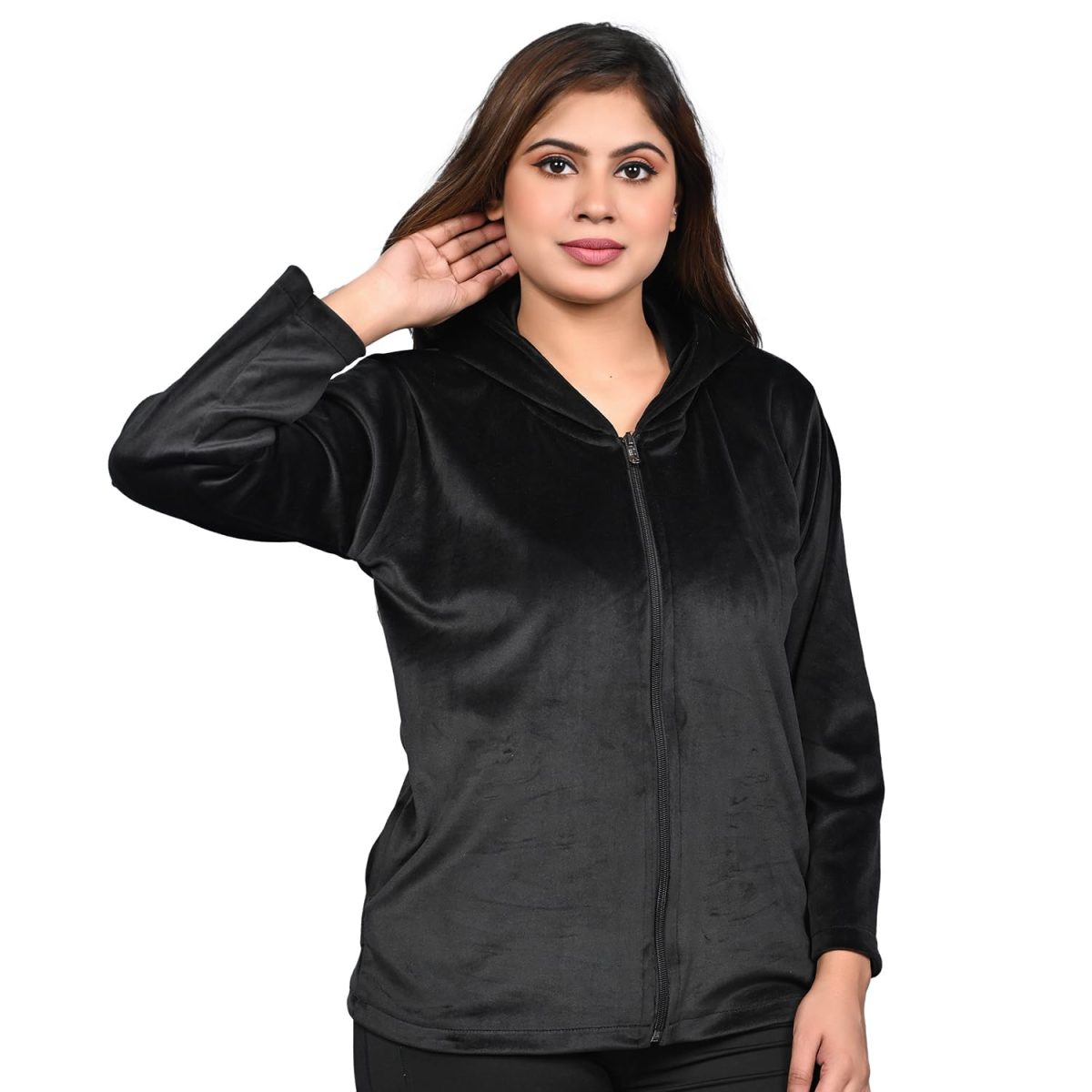 Kripto Katrox Clothing Women's Winter Wear Velvet Hooded Neck Sweatshirt - Image 3