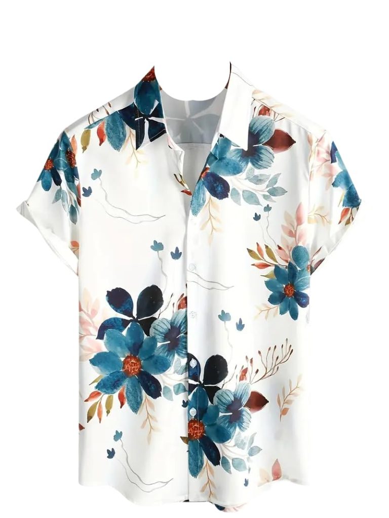 chandr fashion Men,s White Purple Printed Designer Men's Half Sleeves Printed Shirt