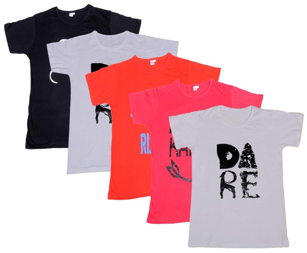 IndiWeaves Boys Combo Pack of Cotton Printed T-Shirts (White/Meganta/red/White/Black_10-11 Years) Pack of 5