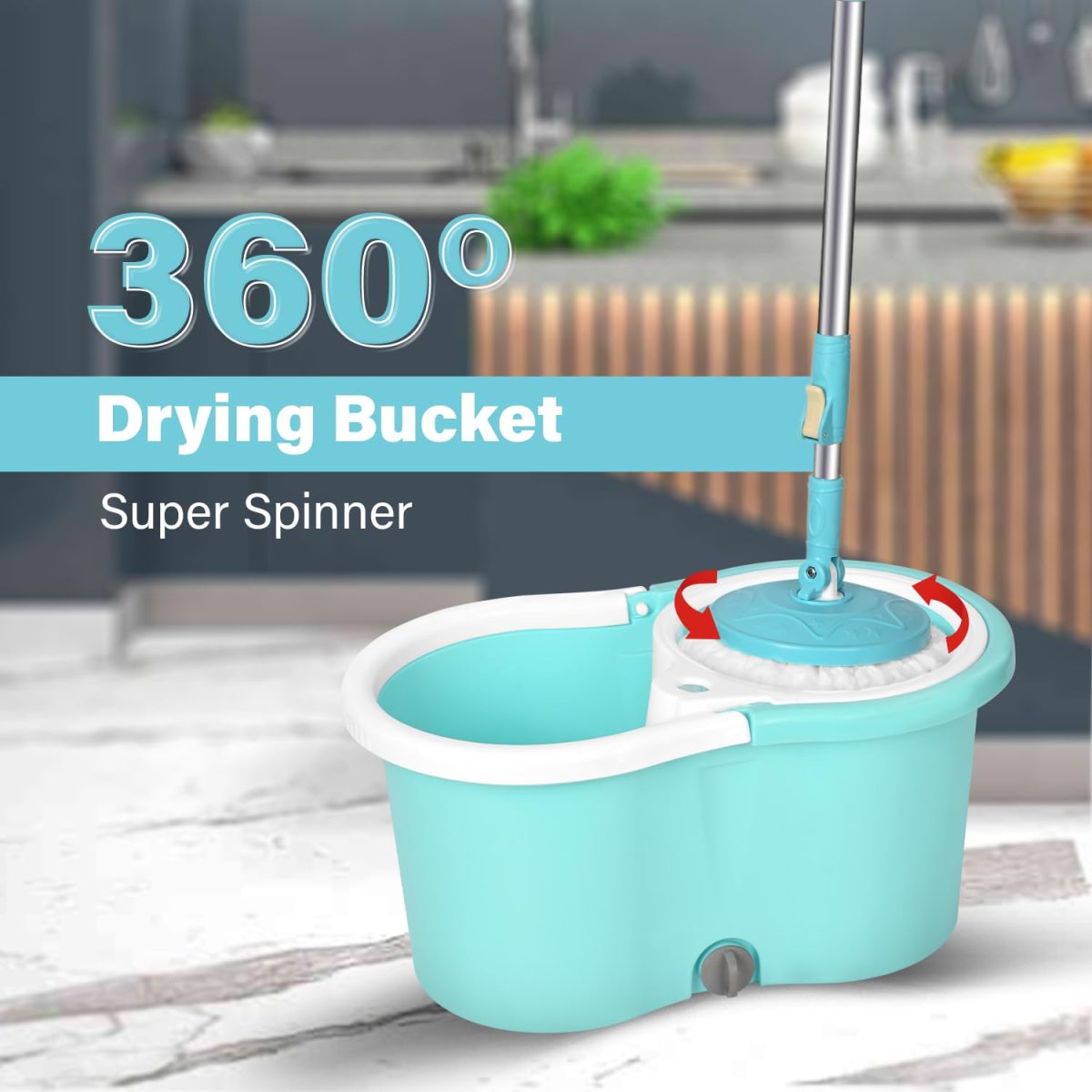 Zureni Bucket Quick Spin Mop with 2 Microfiber Wet Dry Mophead Floor Cleaning pocha Extendable Handle Removable Wringer 360° Floor Cleaner Mopping Set (Random Colour) - Image 4
