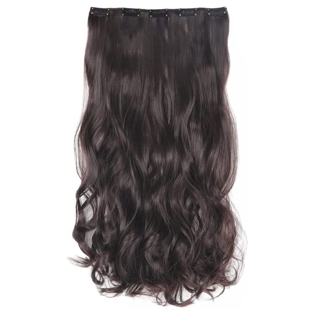 PRAVRAJYA Women's Full Head 18 Inch Hair Extension Wig - Synthetic Natural Wavy Brown Hair Pieces with 5 Clip Wig Cheap Fluffy & Not Tangled - (3# Brown)