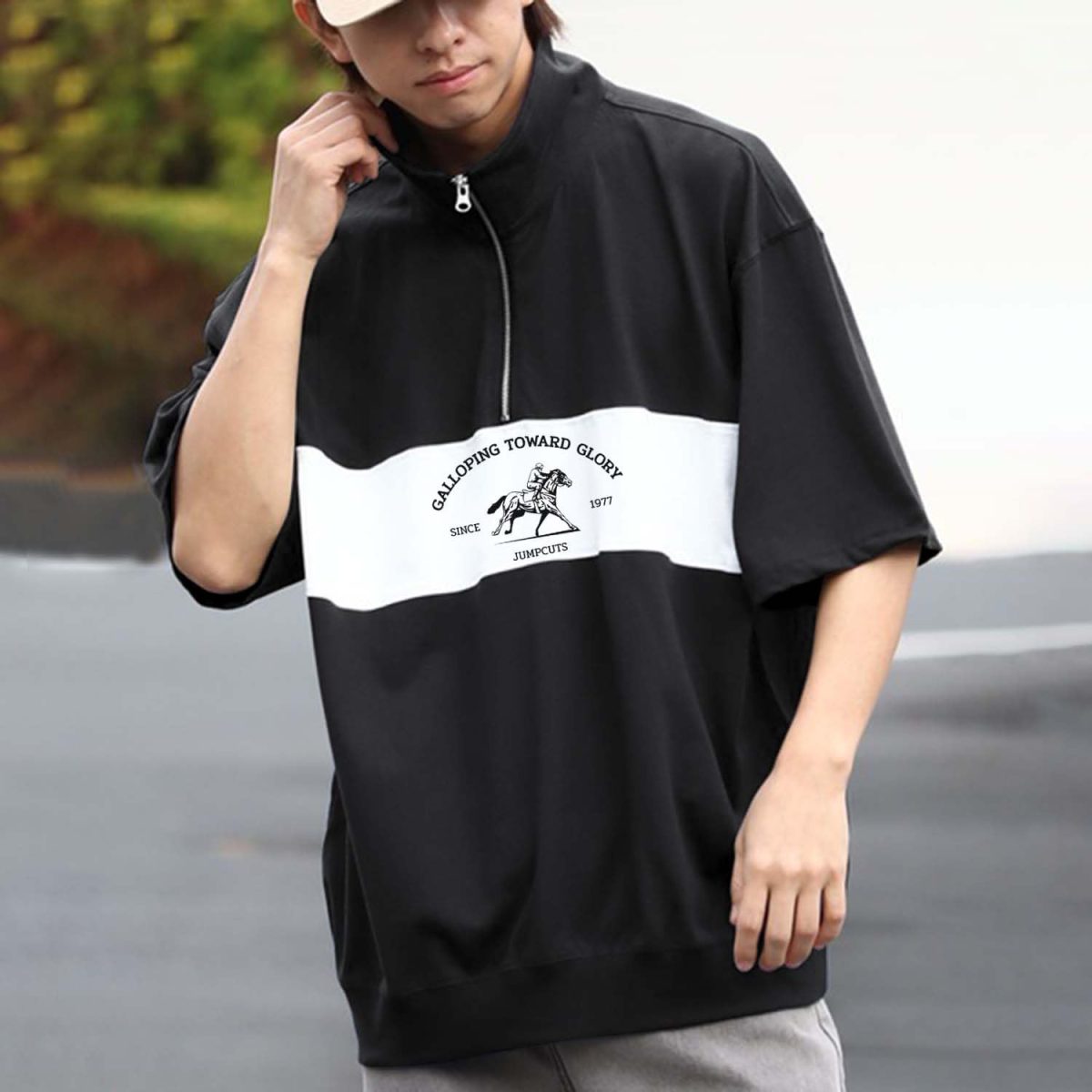 Jump Cuts || Mens || Printed || Half Zipper || Polo Neck || 3/4th Sleeve || Cotton Blend || Polo T-Shirt - Image 3