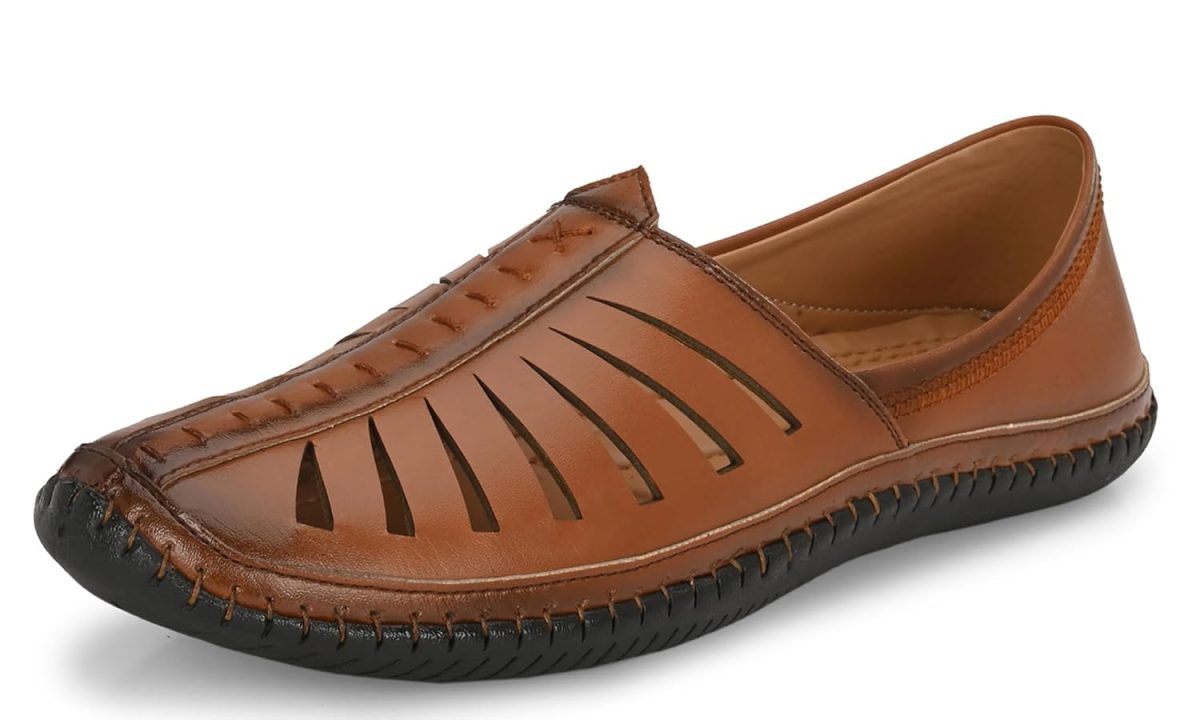 Karaddi 5082 Men's Loafer Stylish Ethnic Peshawari Nagra Mojadi Sherwani Sandals Wedding Latest Kolhapuri Brown Tan Black Shoes for Men